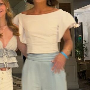 Milly scoop neck resort White cotton cropped Women's Blouse top